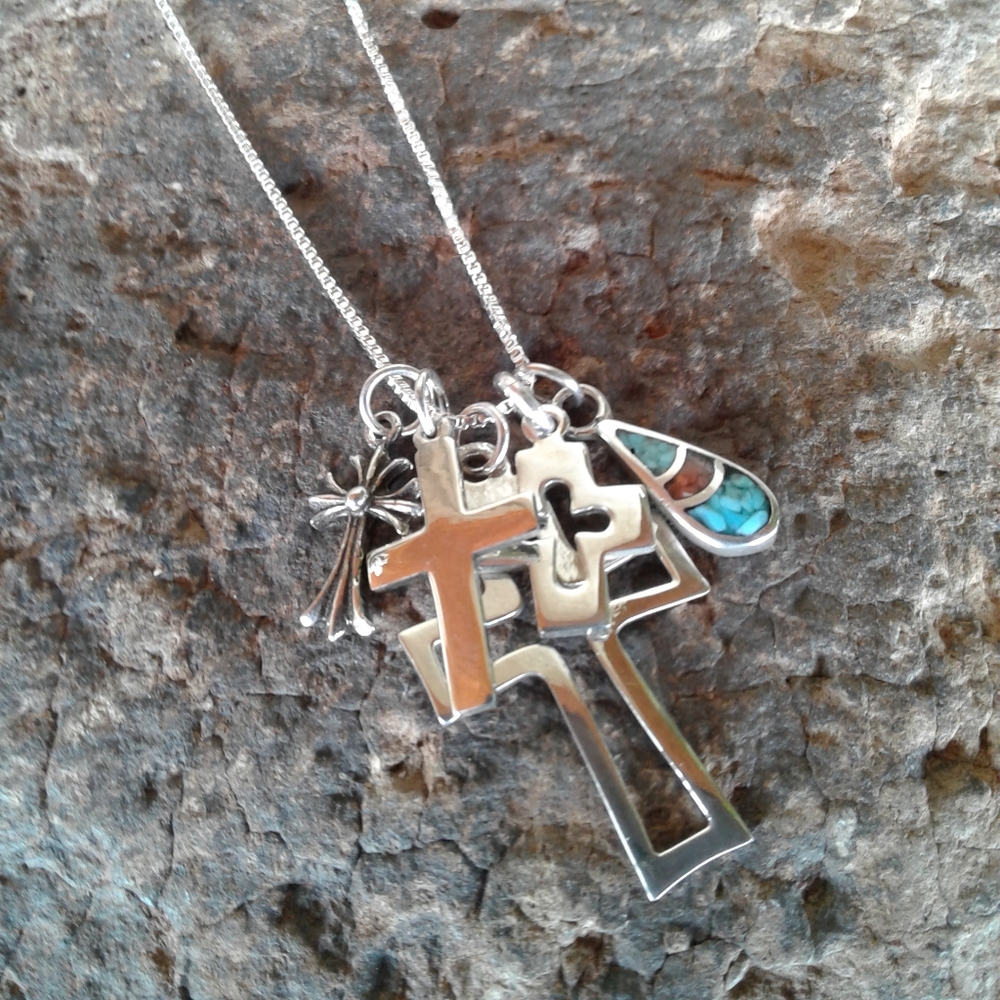 Sterling Silver Cross Charms NECKLACE - Picture 2 of 15